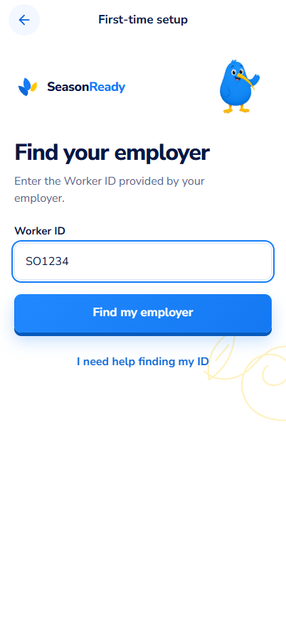 Worker ID screen