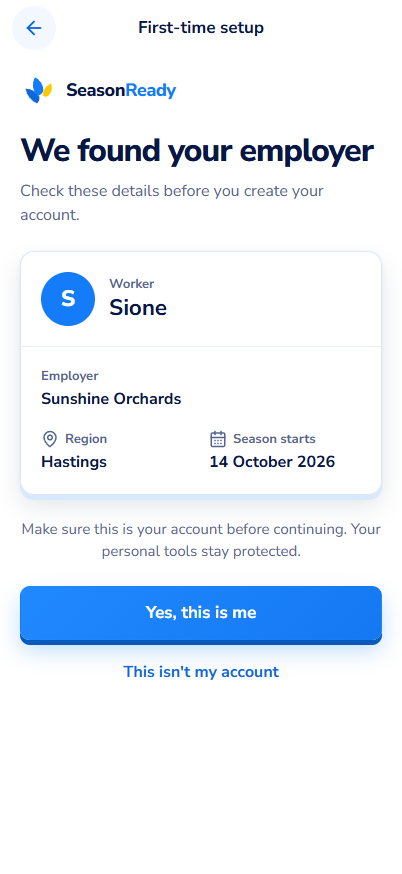 Matched account screen