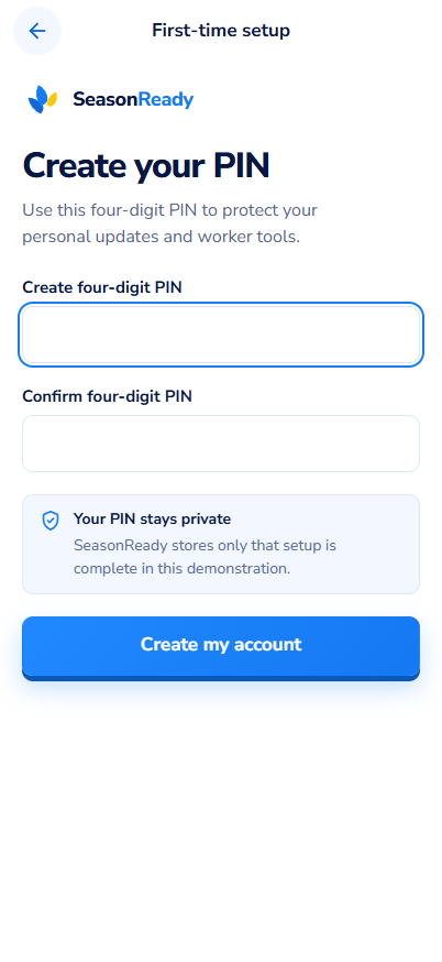 Create PIN screen