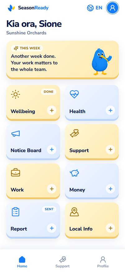 Worker Home screen