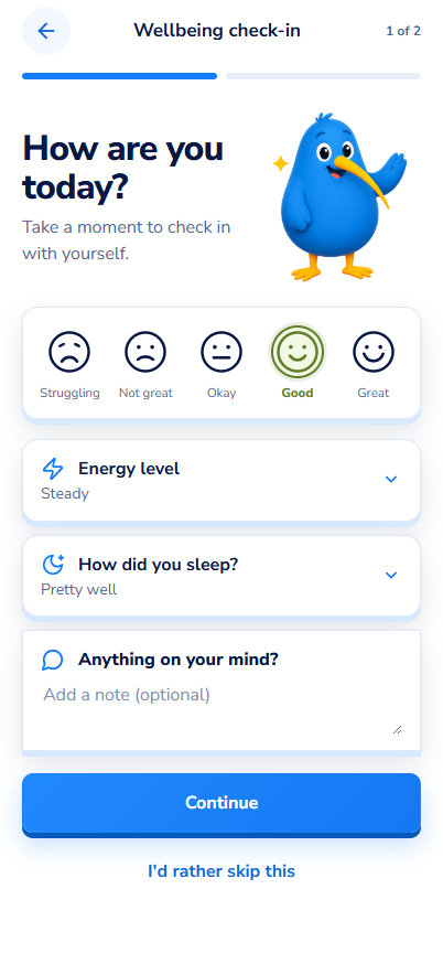 Wellbeing 1 of 2 screen