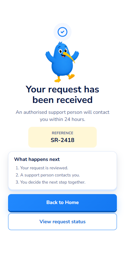 Support requested screen
