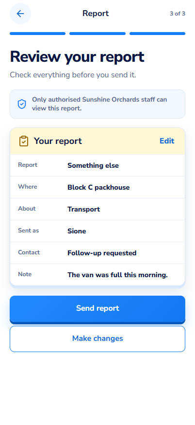 Report 3 of 3 screen