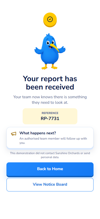 Report received screen