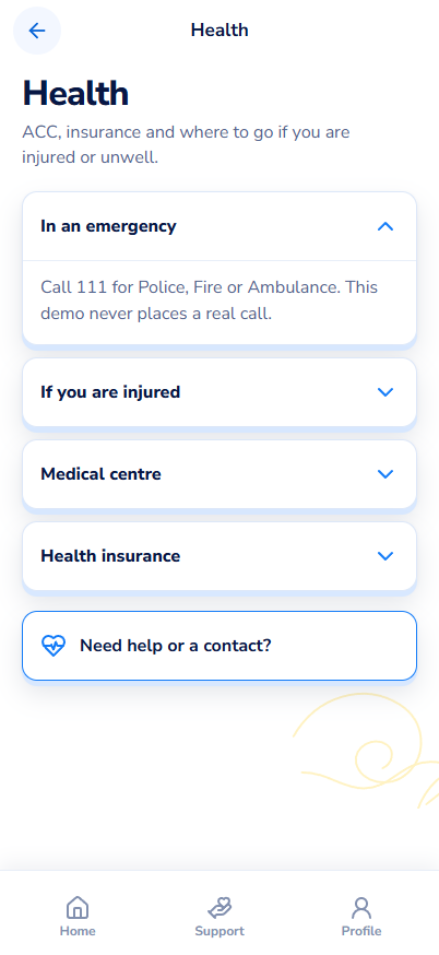 Info: Health screen