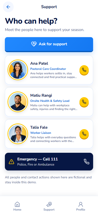 Info: Contacts screen